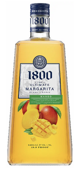 Bottle of 1800 Ultimate Margarita with mango flavor on a white background