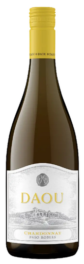 Wine bottle with yellow cap and white label on a white background