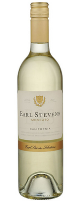 Bottle of Earl Stevens Moscato wine on a white background