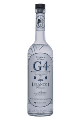 G4 Blanco tequila bottle on a gray background