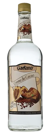 Bottle of Gaetano Creme de Cacao on a white background