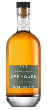 Bottle of Off Hours whiskey on a white background