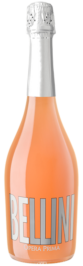 Bottle of Bellini with a silver cap on a white background