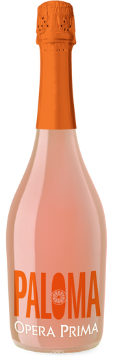 Bottle of Paloma Opera Prima wine with an orange label on a white background