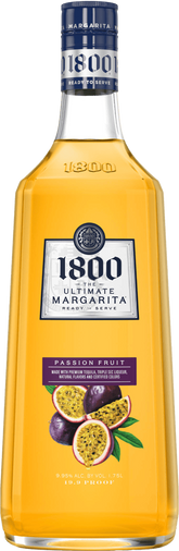 Bottle of 1800 Ultimate Margarita with passion fruit flavor on a white background