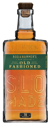 Bottle of Rod & Hammer's Old Fashioned whiskey with a green label on a white background