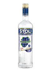 Stoli Blueberry Vodka bottle on a white background