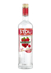 Stoli Raspberry Vodka bottle on a white background
