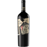 Wine bottle with a unique label on a white background