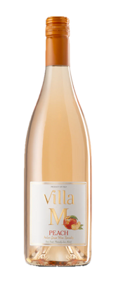 Bottle of Villa M Peach wine on a white background