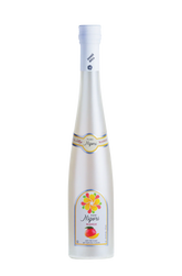 White bottle with a colorful label on a white background