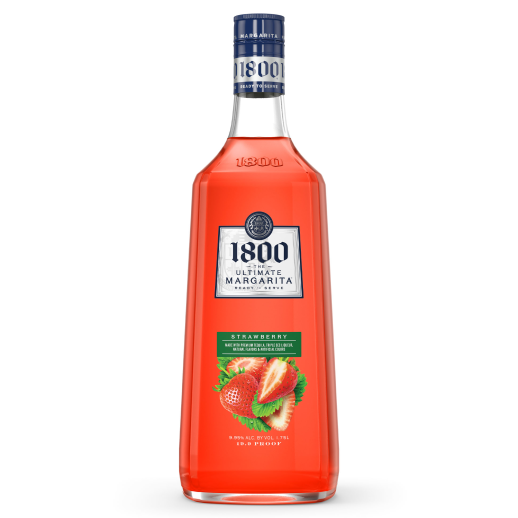 Bottle of 1800 Strawberry Margarita on a white background