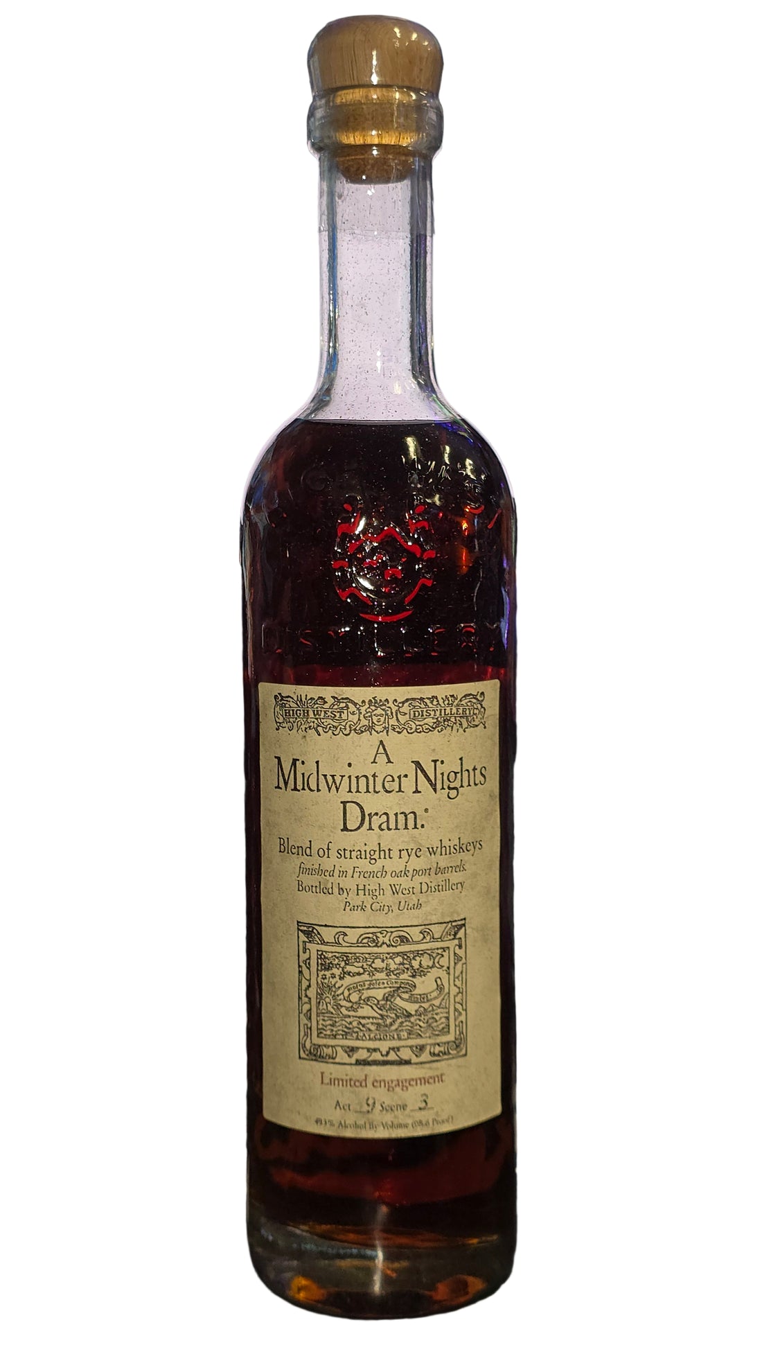 Bottle with a label on a blurred background