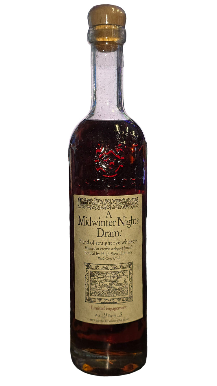 Bottle with a label on a blurred background