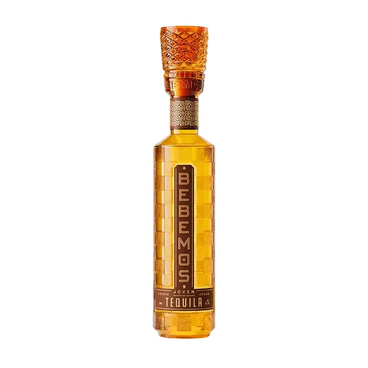 Bottle of Bebemos Tequila on a white background