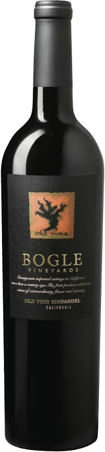 A bottle of Bogle Vineyards Old Bull Red Blend Red wine, featuring a black glass bottle with a black label and a gold-toned logo.