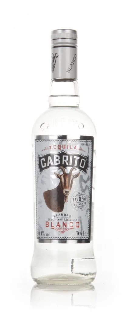 Bottle of Cabrito Blanco tequila on a white background