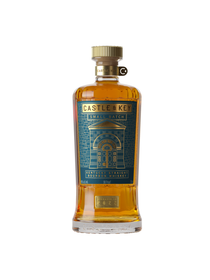 Bottle of Castle & Key bourbon whiskey on a white background