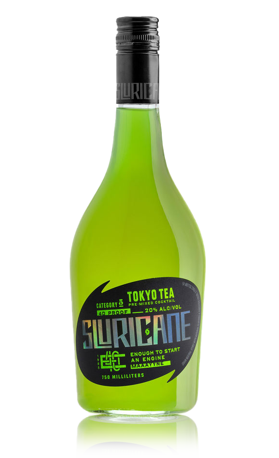 Green bottle with black cap labeled