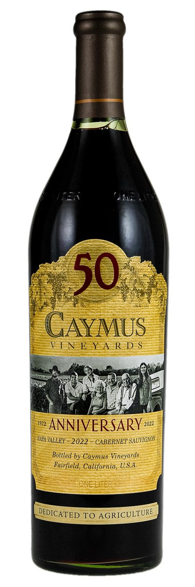 Geymus Vineyards wine bottle with a label celebrating 50th anniversary on a white background