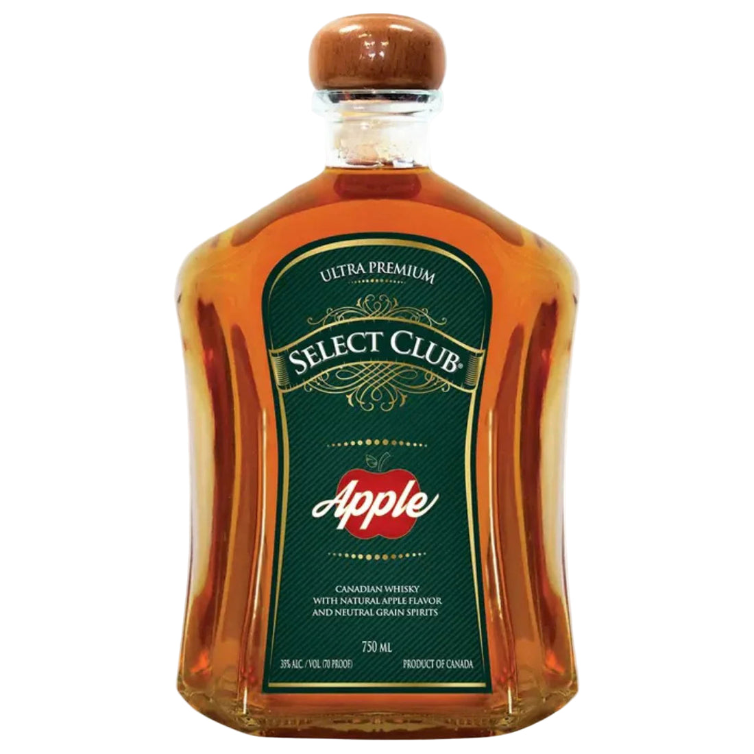 Bottle of Select Club Apple whiskey on a white background