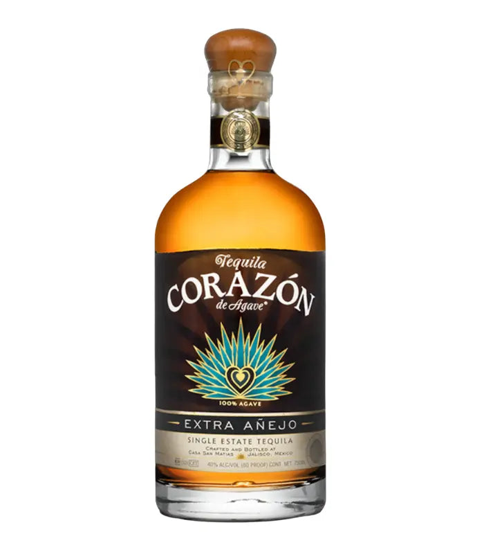 Bottle of Corazon tequila on a white background