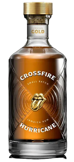 Crossfire Hurricane Jamaica Rum bottle with gold cap on a white background