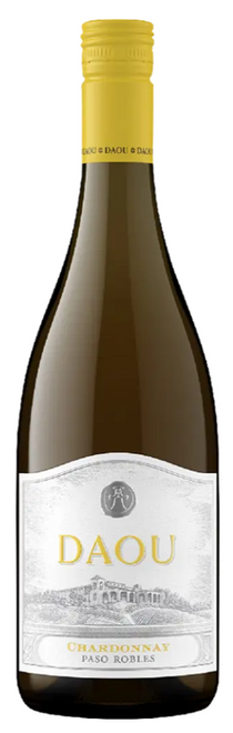 Wine bottle with yellow cap and white label on a white background