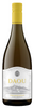 Wine bottle with yellow cap and white label on a white background