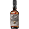 Bottle of whiskey with a label on a white background