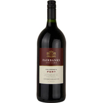 A bottle of Fairbanks Cellars California Port from the Tuckerman Collection, featuring a dark glass bottle with a maroon and cream label, set against a plain white background.