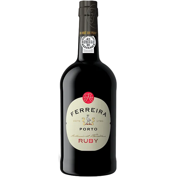 Ferreira Porto Ruby wine bottle on a white background