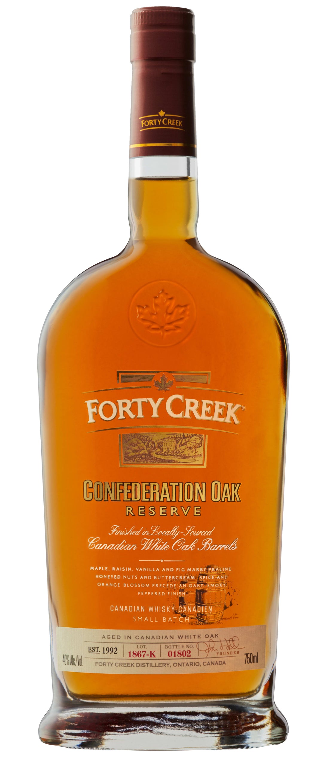 Bottle of Forty Creek Whisky on a white background