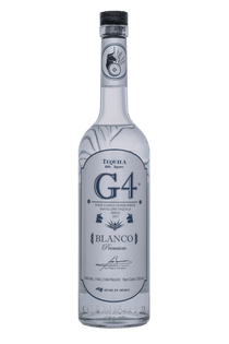 G4 Blanco tequila bottle on a gray background