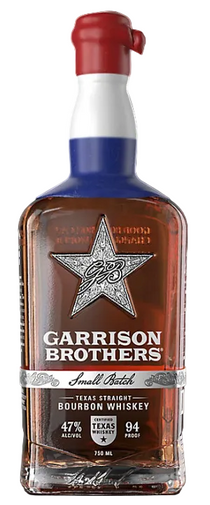 Bottle of Garrison Brothers Texas Straight Bourbon Whiskey with a star logo on a white background