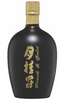 Black bottle with gold text on a white background