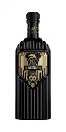 Black and gold bottle of MX Centenario on a white background