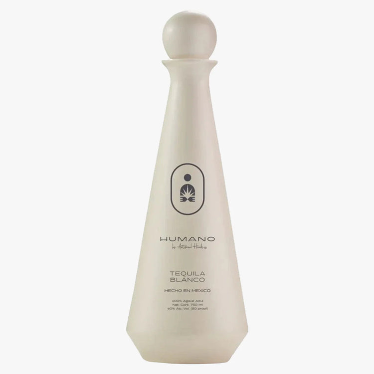 Tequila bottle labeled 'Humano' on a white background