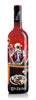 Wine bottle with colorful label featuring skeletons and the brand 'Red Blend' on a white background