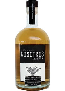 Tequila bottle labeled 'La Historia de Nosotros' on a white background