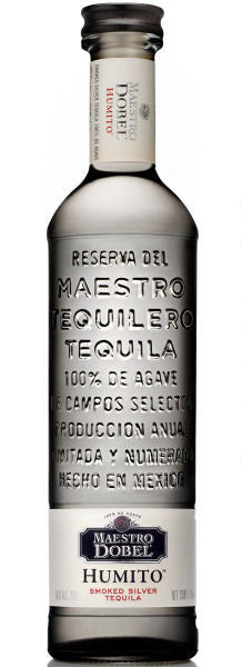 Maestro Dobel Humito Smoked Silver Tequila bottle and box on a white background
