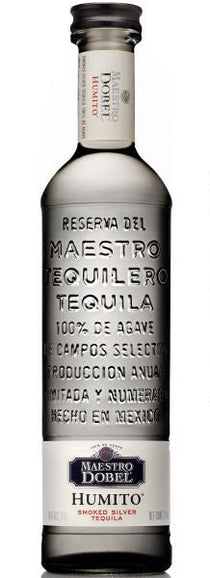 Maestro Dobel Humito Smoked Silver Tequila bottle and box on a white background
