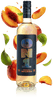 Bottle of ON1 Peach Infusion with peach slices and leaves on a beige background