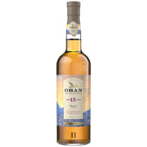 Oban 15-year-old whisky bottle on a white background