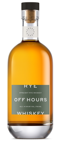 Bottle of Off Hours whiskey on a white background