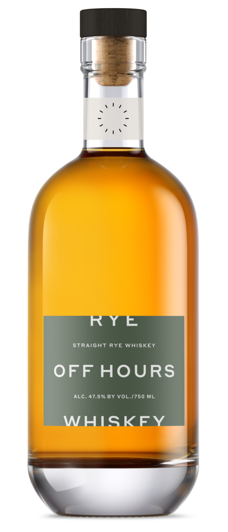 Bottle of Off Hours whiskey on a white background