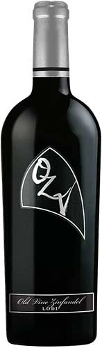 A bottle of Old Vine Pinot Noir from the brand Oz, featuring a dark glass bottle with a silver foil capsule and a white stylized logo on the front label.
