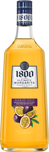 Bottle of 1800 Ultimate Margarita with passion fruit flavor on a white background