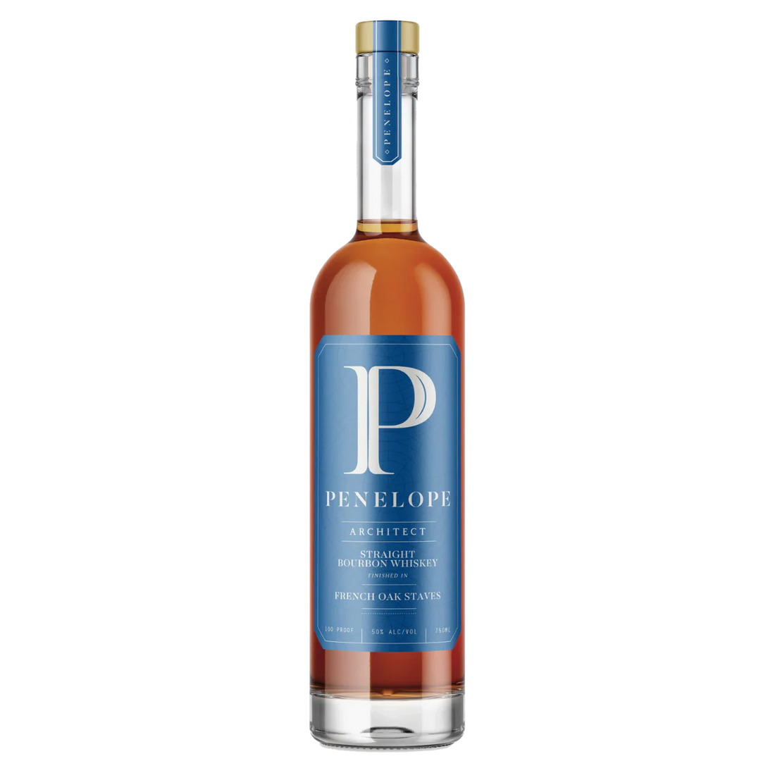 Bottle of Penelope Architect Straight Bourbon Whiskey on a white background