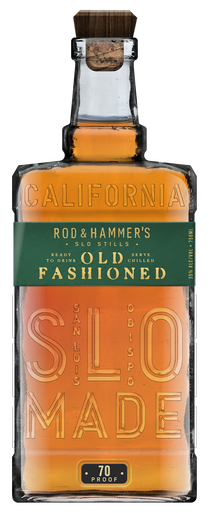 Bottle of Rod & Hammer's Old Fashioned whiskey with a green label on a white background